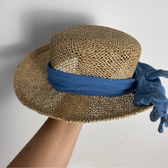 Stylish Straw Hat with Blue Ribbon - Picture 4 of 4